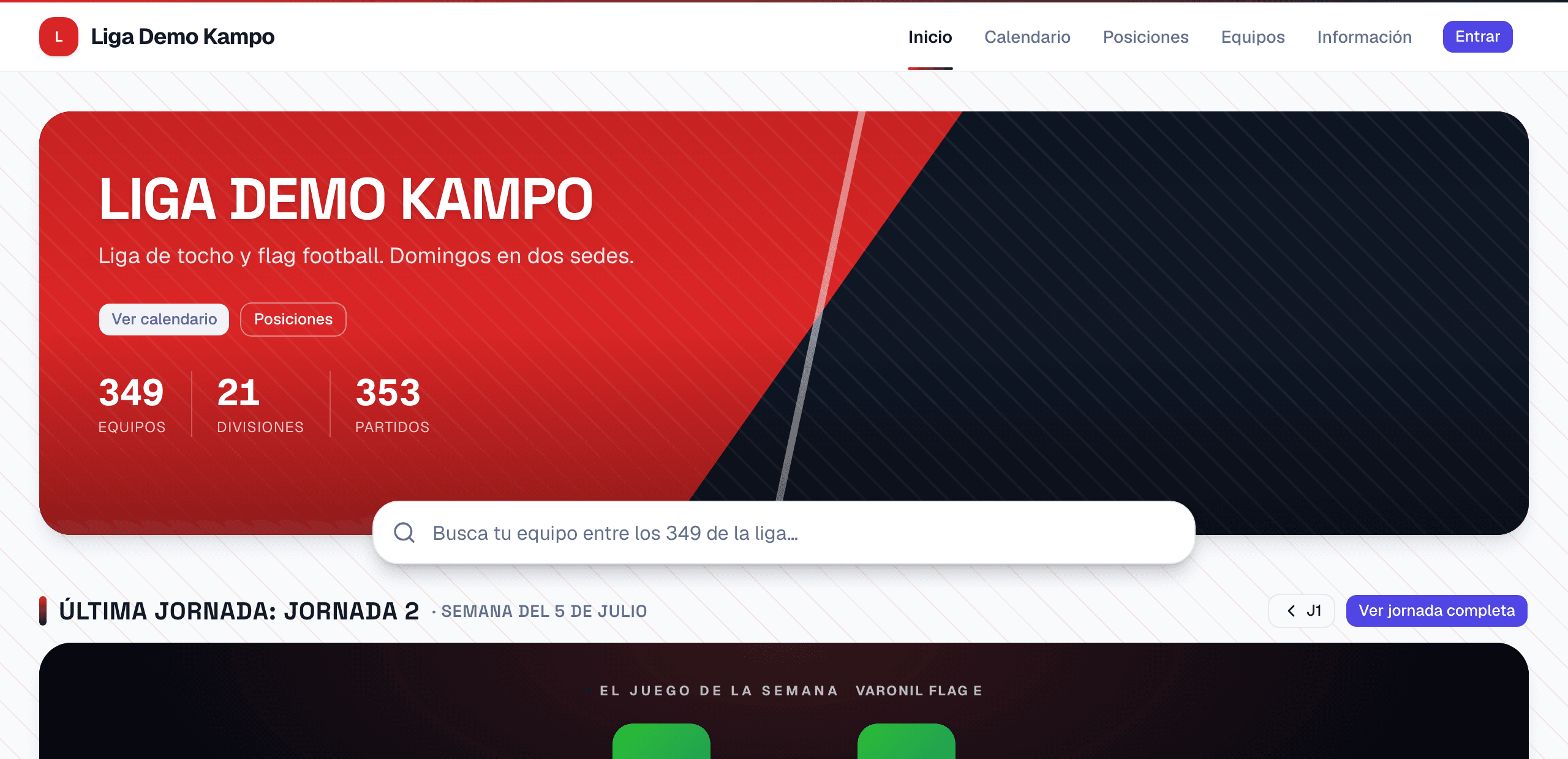 La misma liga con portada duotono en sus dos colores y patrón de fondo